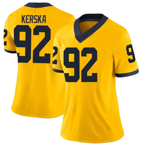 Karl Kerska Michigan Wolverines Women's NCAA #92 Maize Limited Brand Jordan College Stitched Football Jersey ZGL6454UX